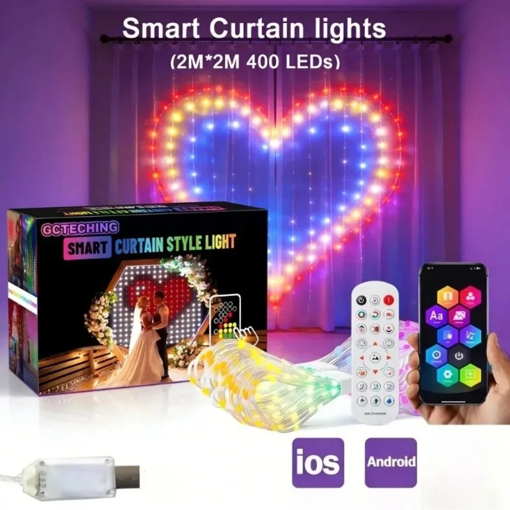 Christmas Lights Outdoor - 屋外用LEDピクセルカーテンライト ブルートゥースアプリ スマートRGB DIY装飾 窓 壁