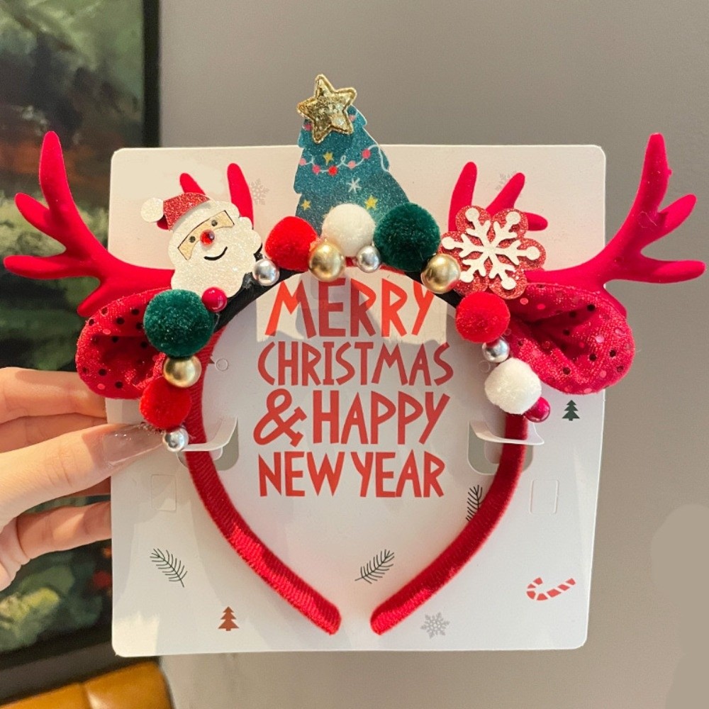 Reindeer Antlers Headband - かわいい赤いベルベットの鹿の角ヘアバンド ベルベットリボン 雪の結晶 クリスマス トナカイ ヘッドバンド