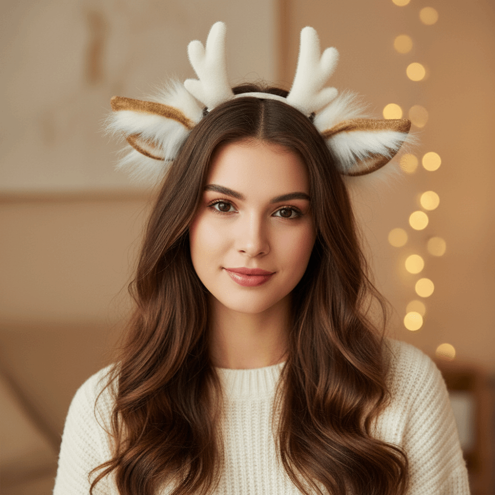 Reindeer Antlers Headband - 鹿の角ヘッドバンド 手作りシミュレーション鹿耳ヘッドバンド ふわふわデザイン かわいいトナカイの角ヘッドバンド クリスマスパーティー用