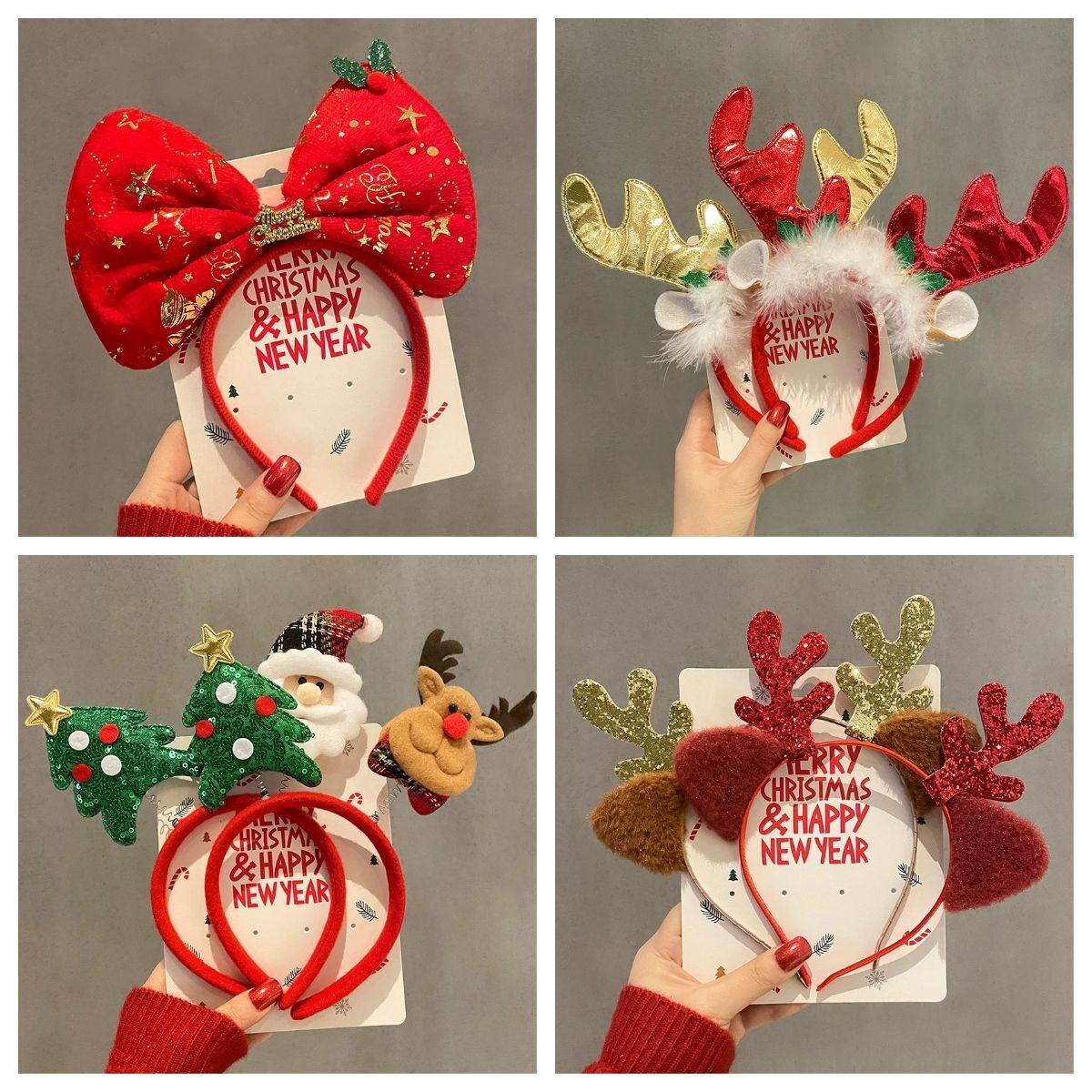 Reindeer Antlers Headband - クリスマスヘアバンド1～10個入り。雪だるま、トナカイの角、サンタクロースのデザイン。新年用ヘアアクセサリー。