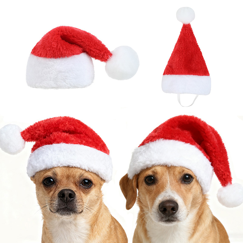 Santa Hat Plush - クリスマスペット用サンタ帽子 赤いぬいぐるみ製 ソフトなホリデーキャップ 犬猫用 クリスマスパーティー コスチュームアクセサリー