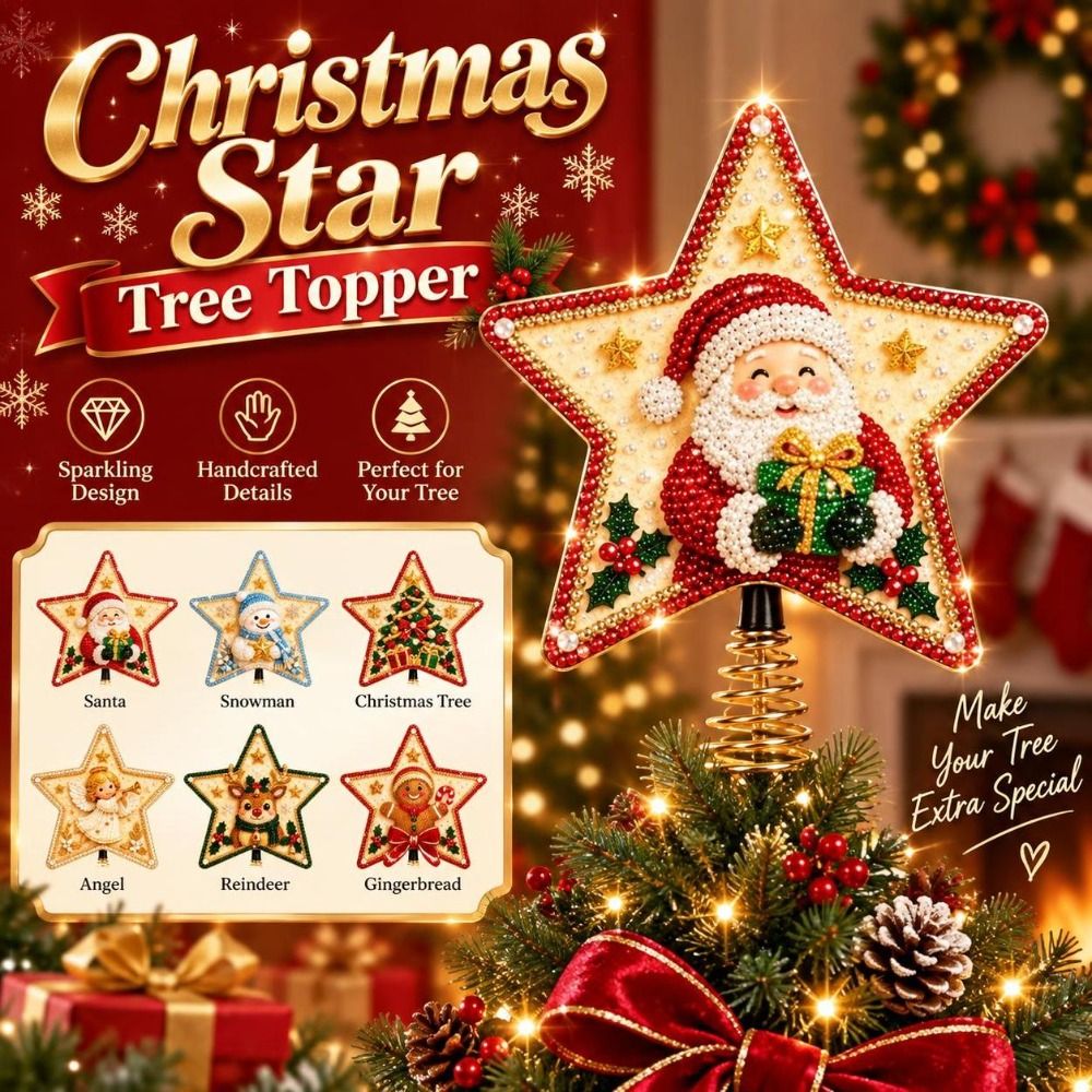 Star Tree Topper - 星形のクリスマスツリートッパー。カラフルなホリデーデコレーション。ラインストーンで装飾されたツリー飾り。