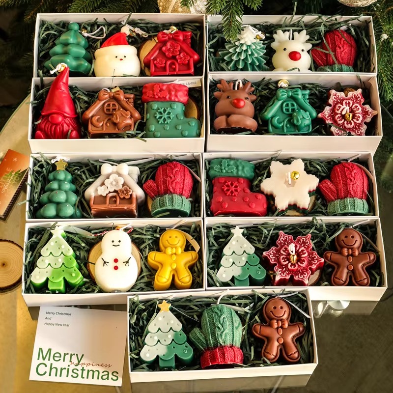 Holiday Candle Set - 3個入り手作りクリスマスアロマキャンドルセット（サンタ、雪だるま、エルク）ホリデーホームパーティーデコレーションギフト