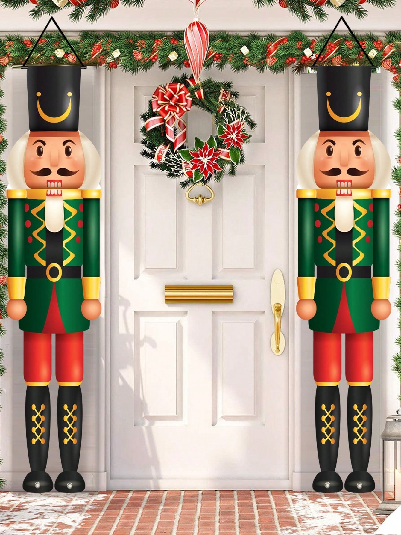 Nutcracker Figurine - クリスマスポーチバナー くるみ割り人形の兵士フィギュアプリント クリスマス・新年の休日用 室内・屋外・家の壁・パーティー装飾用品