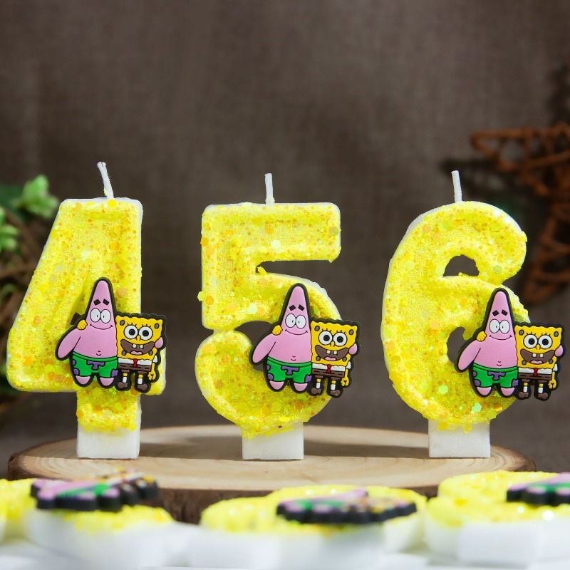 Holiday Candle Set - スポンジボブスクエアパンツ デジタルナンバーケーキキャンドル 誕生日＆記念日デコレーションキャンドル 無煙ケーキオーナメント お祝い用