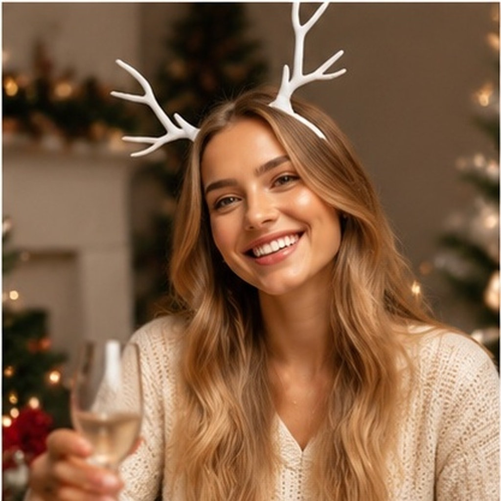 Reindeer Antlers Headband - 1個入り、精巧なデザインのトナカイの角を模したヘアバンド。クリスマスパーティーやイベントにぴったりの、美しいヘアアクセサリー。女性向けのヘアデコレーション。