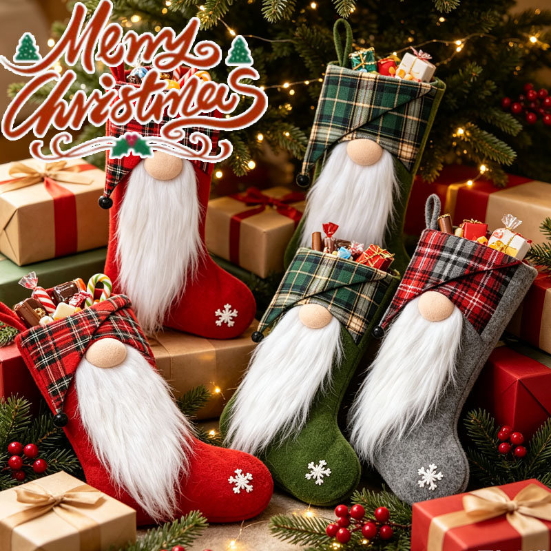 Christmas Stocking Hanging - 1-4個入り クリスマスお菓子バッグ 子供用 ツリーオーナメント付き ノーフェイス ルドルフ
