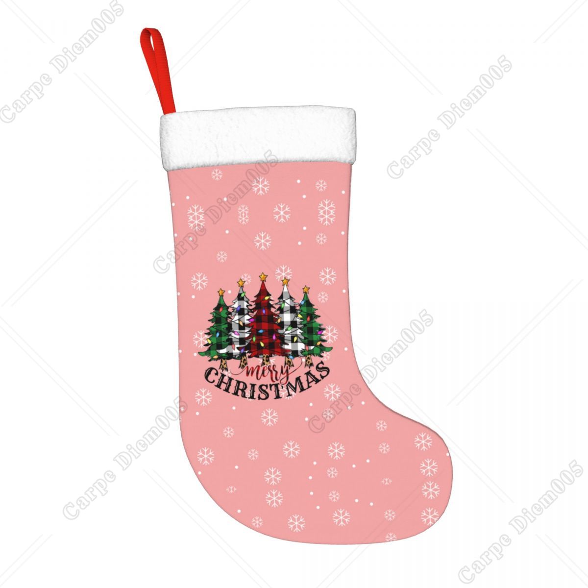 家族のためのハンギングクリスマスストッキング、ピンクの雪片、 - Christmas Stocking Hanging のレビューと価格