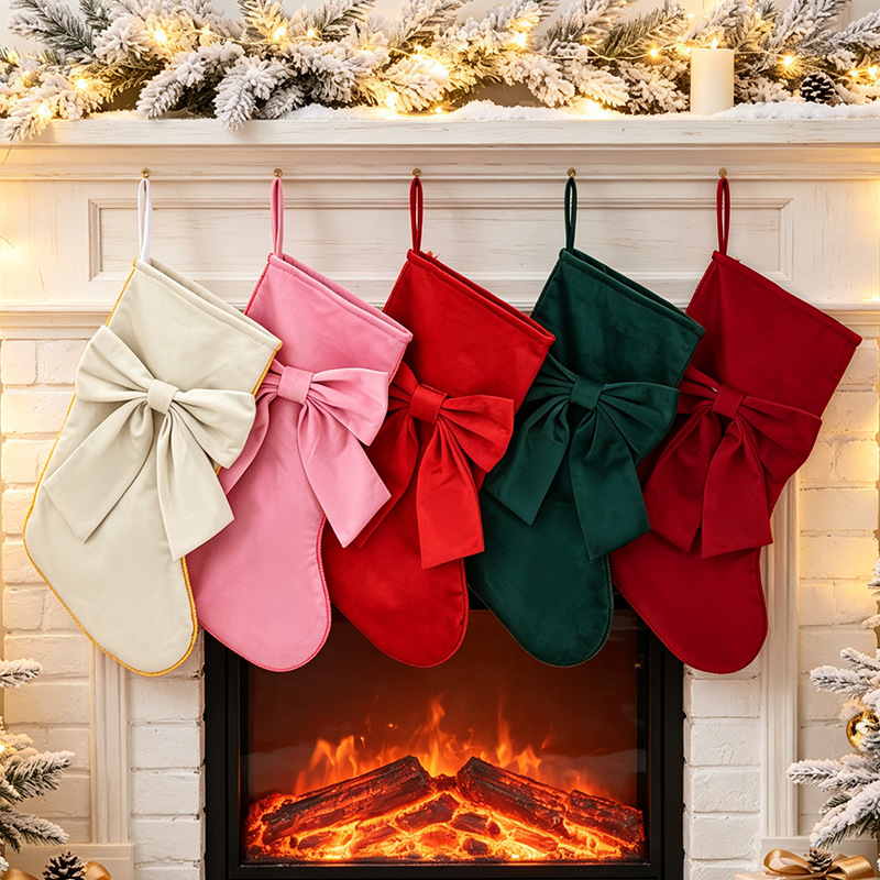 クリスマスストッキング1個、リボンギフトバッグ、クリスマス暖 - Christmas Stocking Hanging のレビューと価格