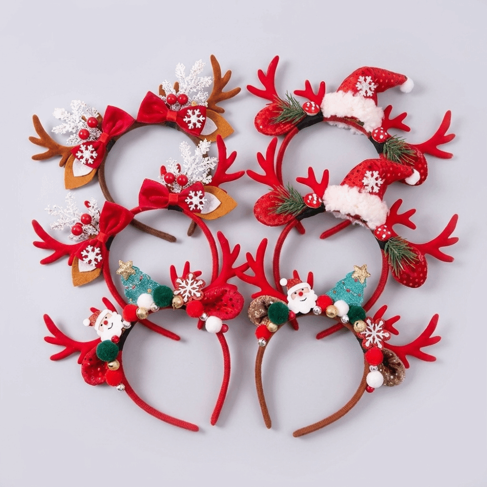 かわいい赤いベルベットの鹿の角ヘアバンド ベルベットリボン  - Reindeer Antlers Headband のレビューと価格
