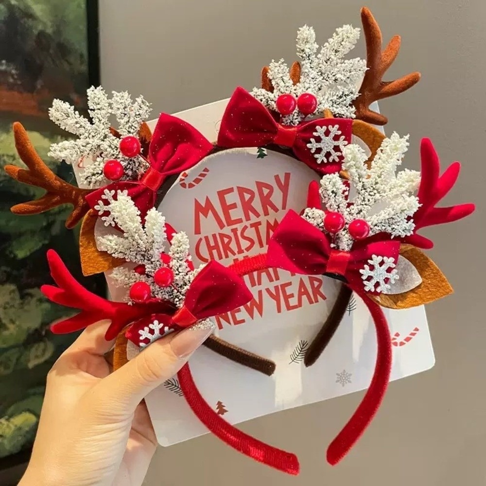 かわいい赤いベルベットの鹿の角ヘアバンド ベルベットリボン  - Reindeer Antlers Headband のレビューと価格