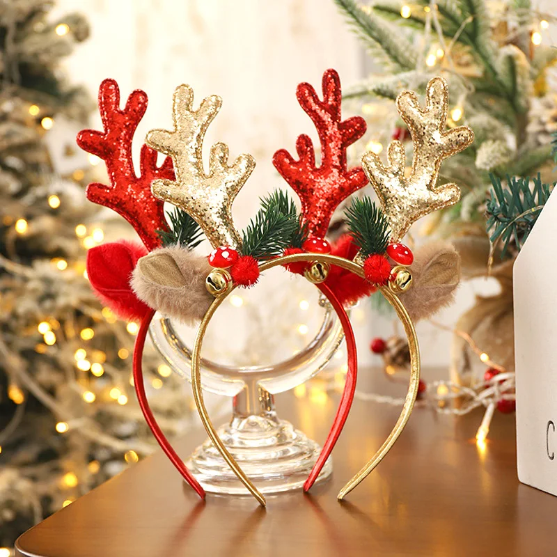 人気のキラキラ光るトナカイの角のヘッドバンド、ゴールドとレッ - Reindeer Antlers Headband のレビューと価格