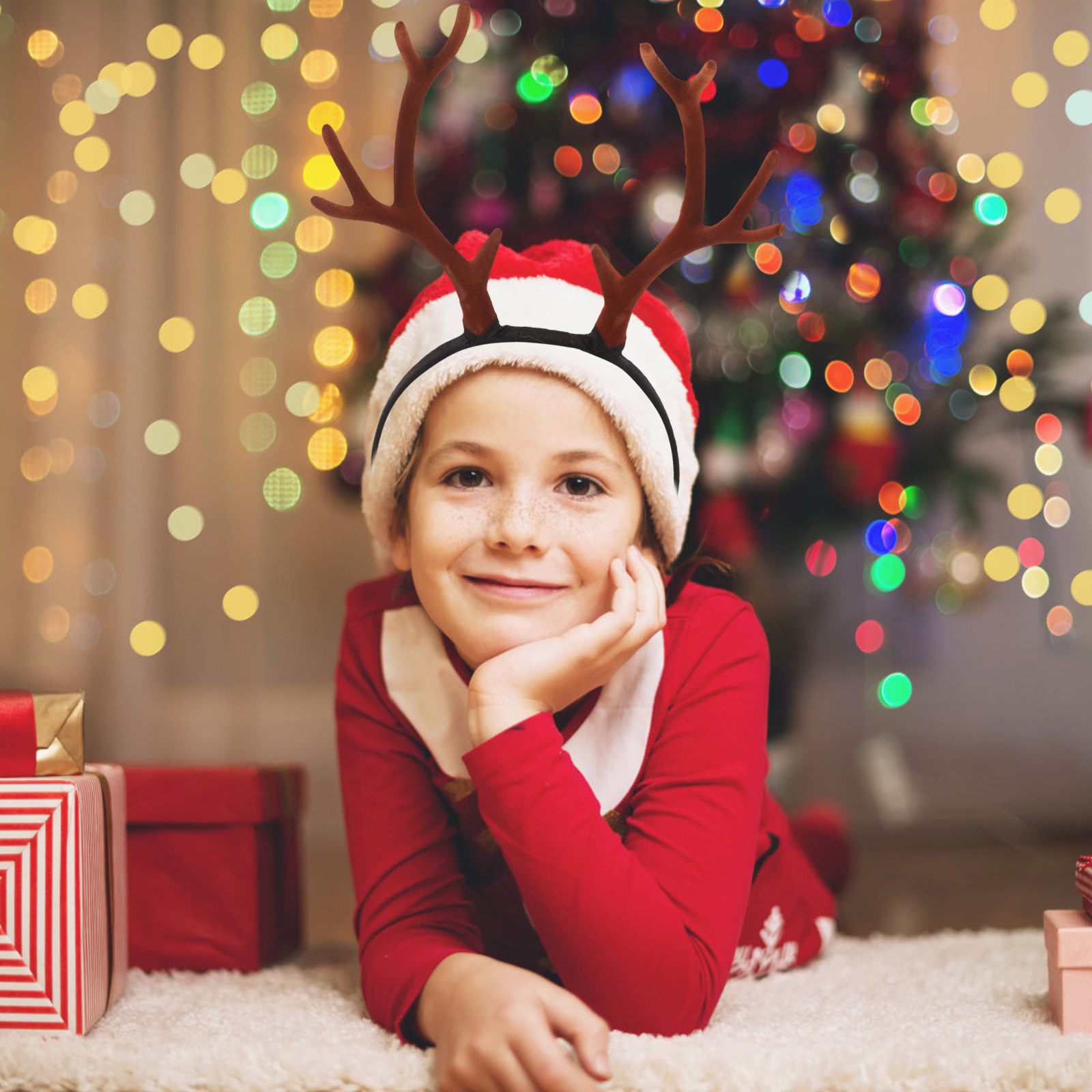 リアルなデザインのフロッキング加工されたトナカイの角のヘッド - Reindeer Antlers Headband のレビューと価格