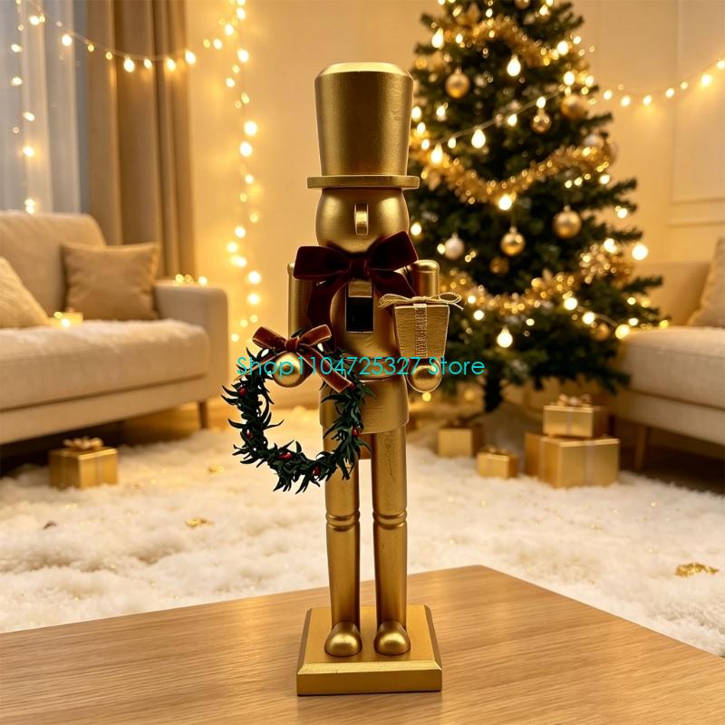 D8KF ホリデー卓上くるみ割り人形置物 マットゴールド 木 - Nutcracker Figurine のレビューと価格