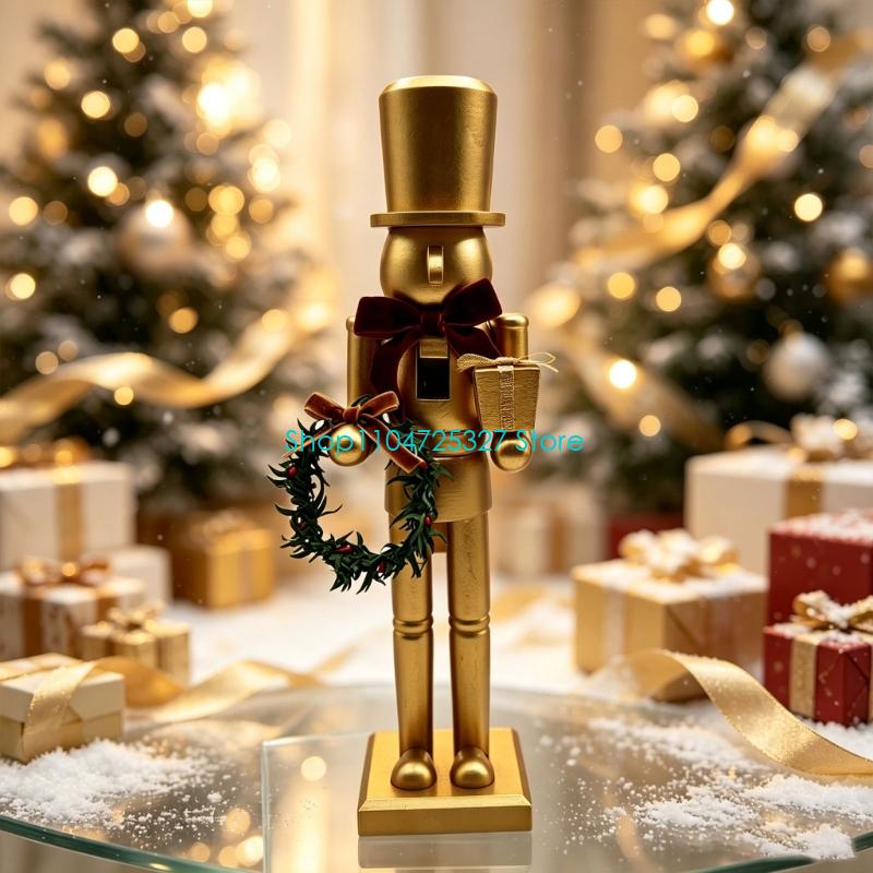 D8KF ホリデー卓上くるみ割り人形置物 マットゴールド 木 - Nutcracker Figurine のレビューと価格