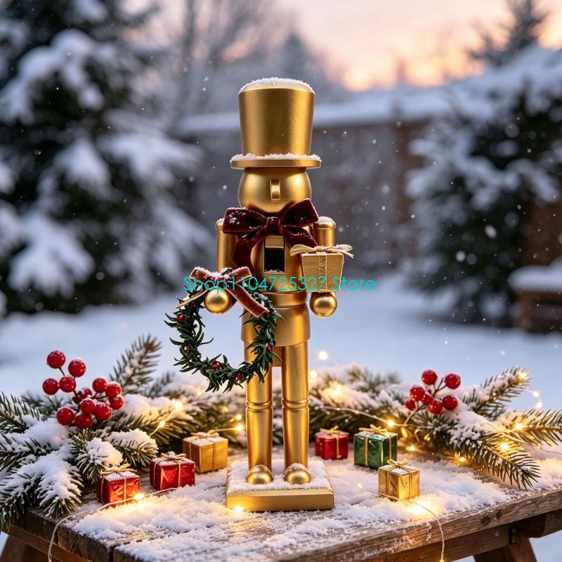 D8KF ホリデー卓上くるみ割り人形置物 マットゴールド 木 - Nutcracker Figurine のレビューと価格