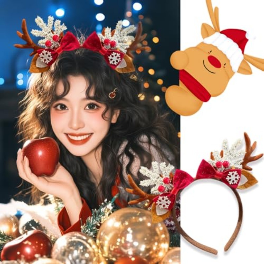 女性用のかわいいクリスマスヘッドバンド、トナカイの鹿の角のヘ - Reindeer Antlers Headband のレビューと価格