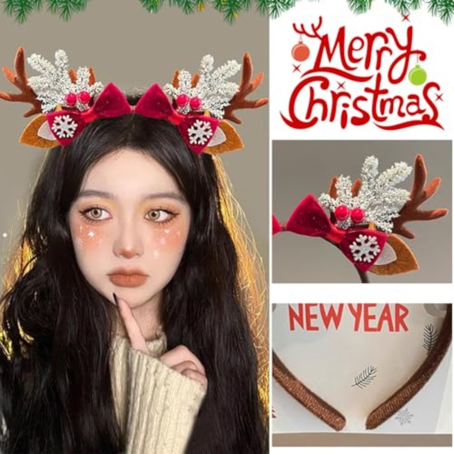 女性用のかわいいクリスマスヘッドバンド、トナカイの鹿の角のヘ - Reindeer Antlers Headband のレビューと価格