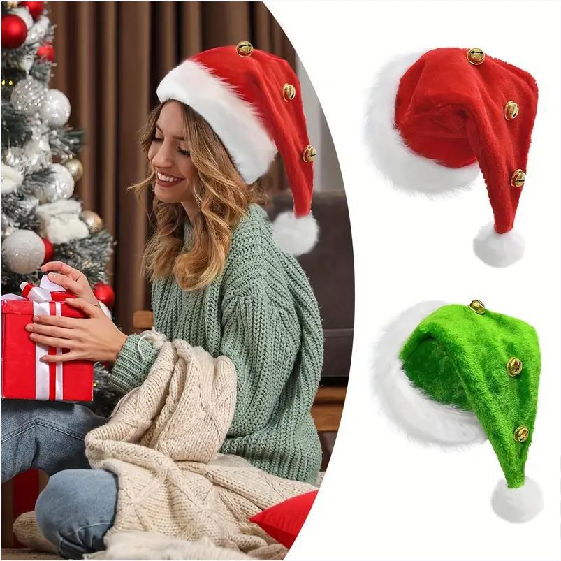 クリスマスサンタロングぬいぐるみ帽子ベル厚みのある赤緑の帽子 - Santa Hat Plush のレビューと価格