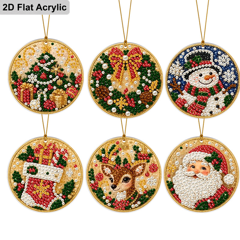 6個セット 2Dフラットアクリルパールダイヤモンドペインティ - Christmas Stocking Hanging のレビューと価格