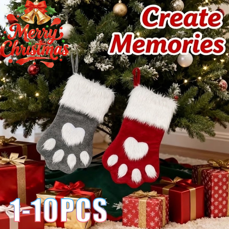 1-10個入り クリスマス ペットの足型ストッキング 赤とグ - Christmas Stocking Hanging のレビューと価格