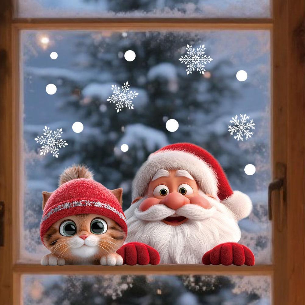 クリスマスウィンドウドアミラーステッカーサンタクロース猫スノ - Snowflake Window Decal のレビューと価格